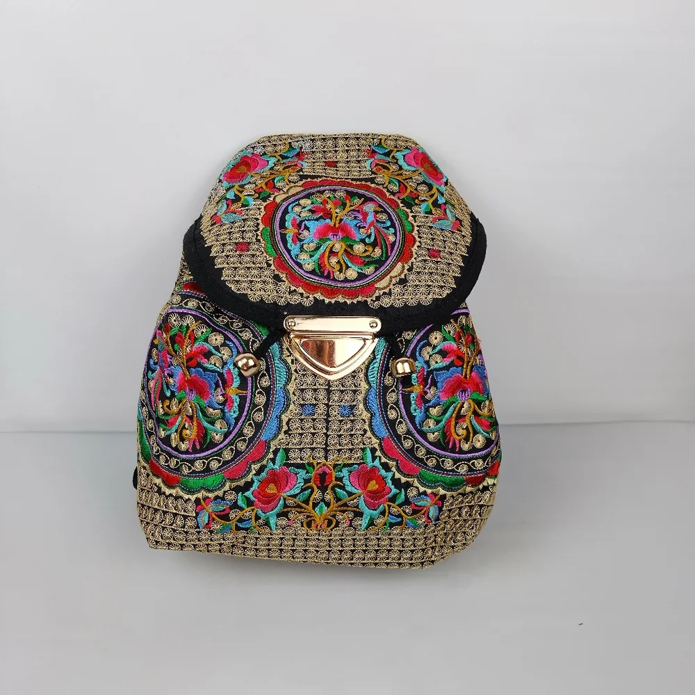 Embroidered mexican‎ floral multicolor handmade bagpack 100% mexican art new